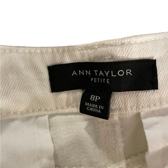 Ann Taylor High Rise Denim Midi Pencil Skirt Womens 8P Cream Stretch Slit Classy - Picture 9 of 12